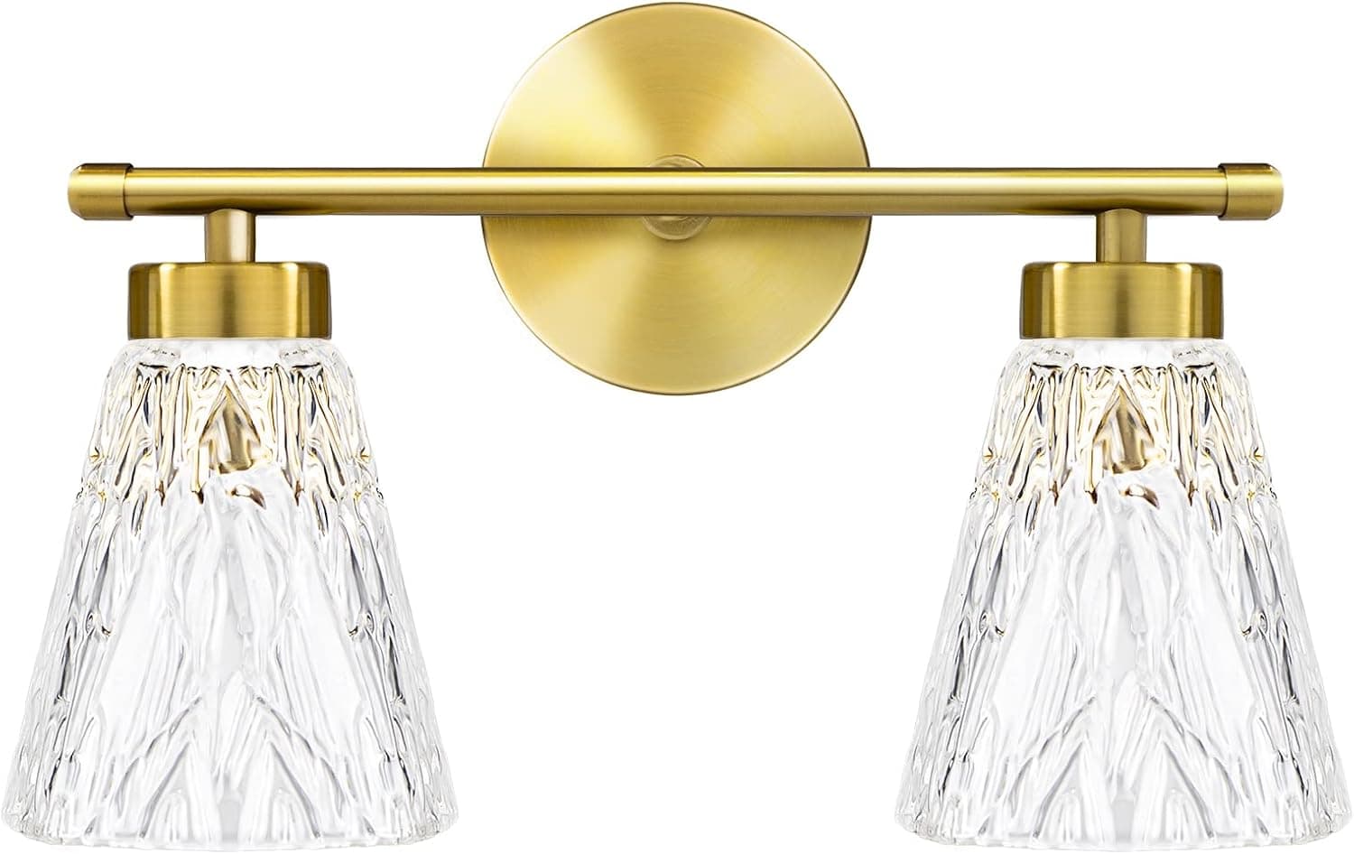 French Gold Bathroom Light Fixtures over Mirror - 2 Light Over Sink Wall Sconces Lighting, Mid Century Modern Brass Vanity Lights with Glass Shades, Golden Bathroom Lamp for Bedroom Dining Room