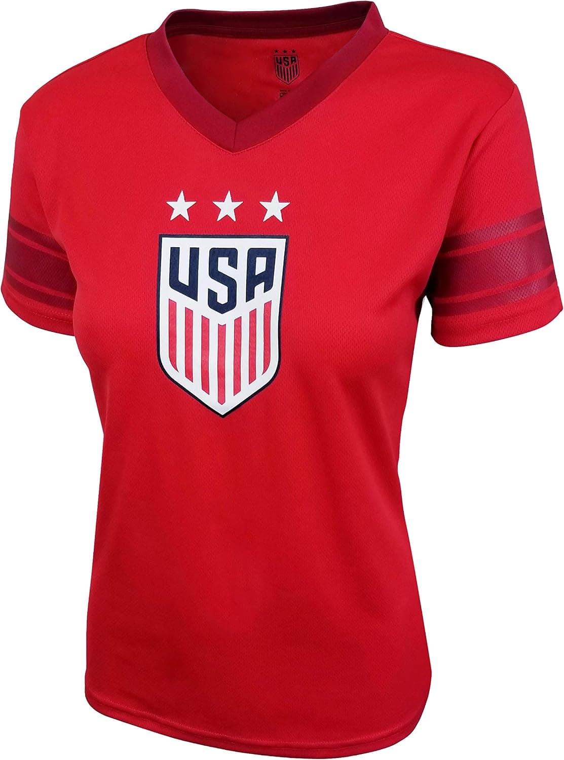 Icon Sports U.S. Soccer USWNT Women's Football Polymesh Tee (Alternate Red, Medium)