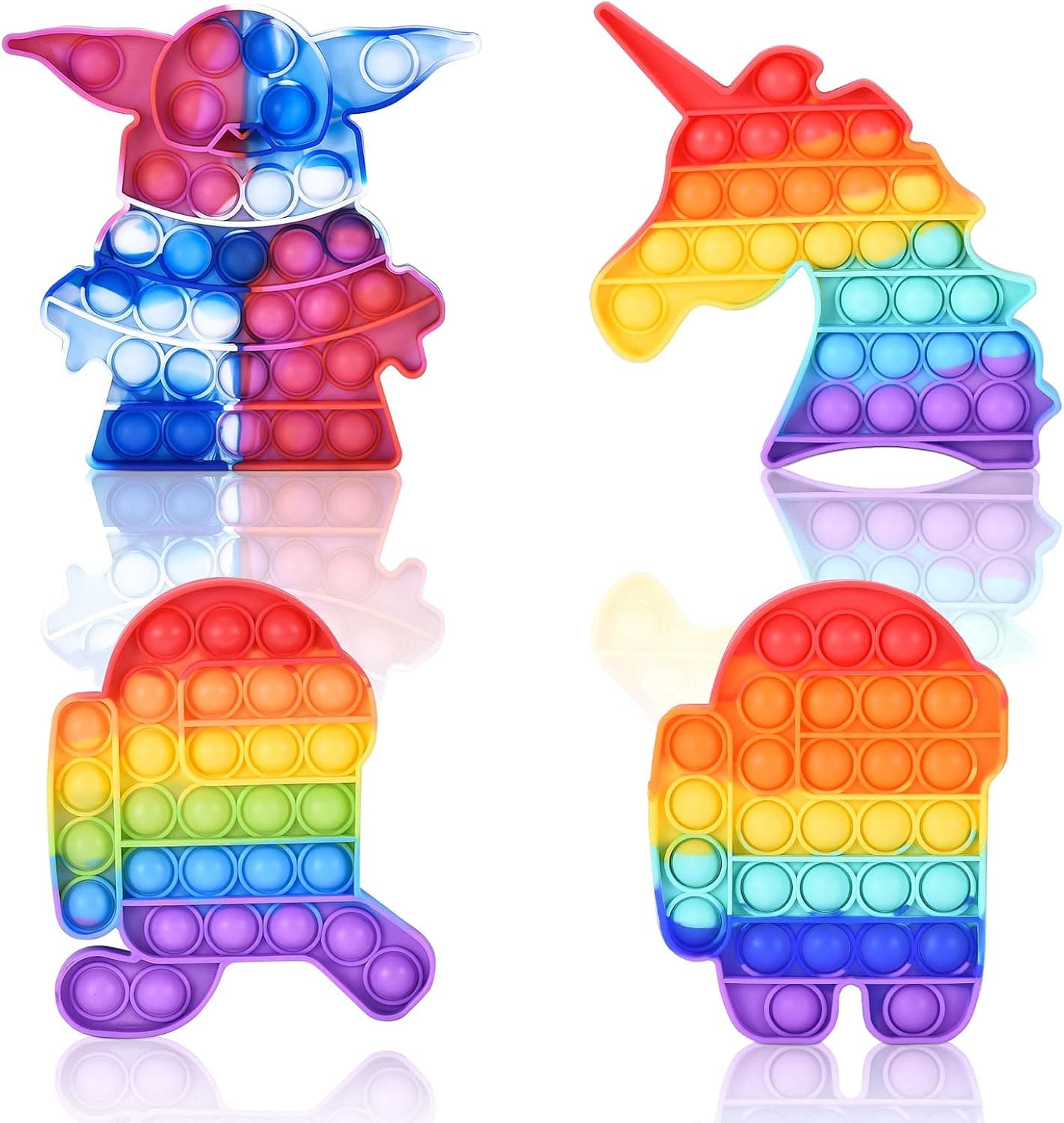 Prettyear 4 Pcs Push Pop Bubble Sensory Fidget Toys, Autism Special Needs Stress Reliever Figetget Toy, Tie Dye Fidget Toy with Popping Sound, Silicone Squeeze Sensory Toys for Kids and Adults