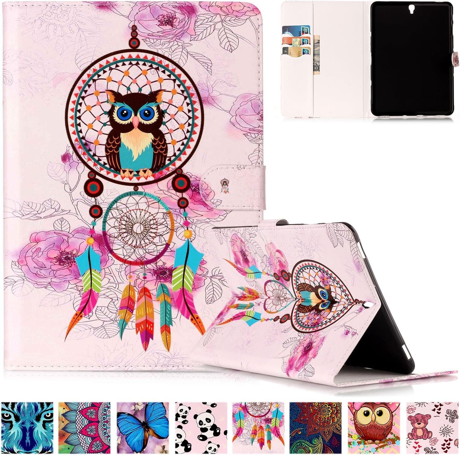 UUcovers Galaxy Tab S3 9.7 Case, Slim Fit Smart Cover with Auto Wake/Sleep Feature [Card Slot] Stand Cover Protective Wallet Cover for Samsung Galaxy tab S3 9.7 T820&T825,Owl Bells