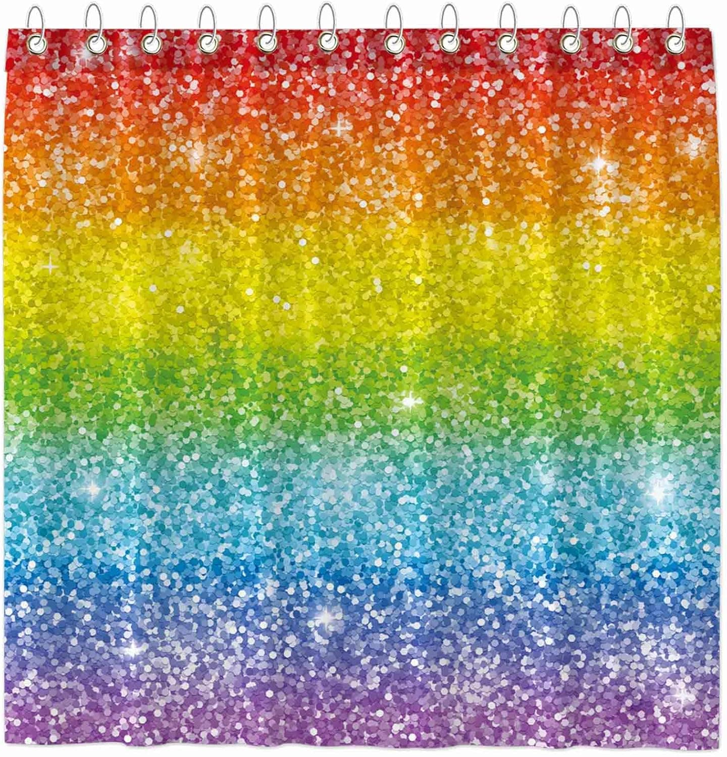 Funnytree Rainbow Abstract Shower Curtain LGBT Pride Bathroom Background Shiny Sparkle Shimmer (no Glitter) Decor Home Bathtubs Set with 12 Hooks Easy Care Washable Soft Fabric 72"x72"