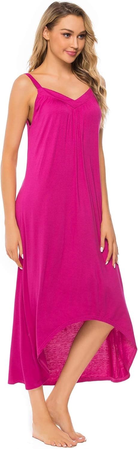FINWANLO Nightgowns for Women Sleeveless Long Sleepwear Cotton V Neck Full Slip Nightshirt Chemise Lounge Dresses