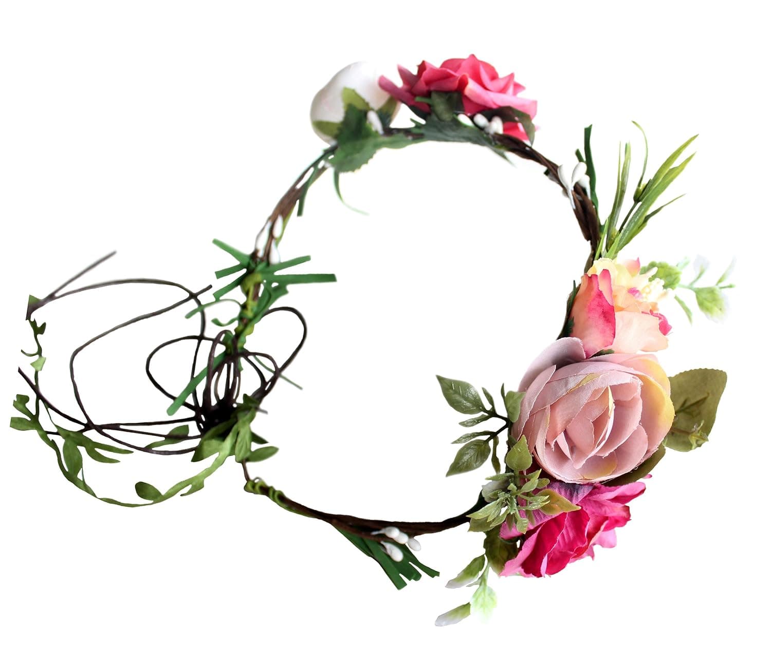 Floral Crown Boho Flower Headband Hair Wreath Floral Halo Headpiece with Ribbon Wedding Party Photos Festival by LLinfflr