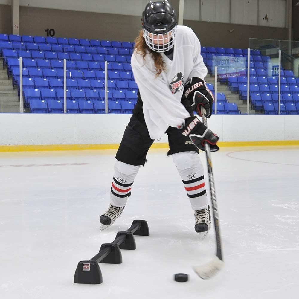 HockeyShot Black Dangler Hockey Training Aids with 3 Sections and ice Spikes for Less Movement on ice