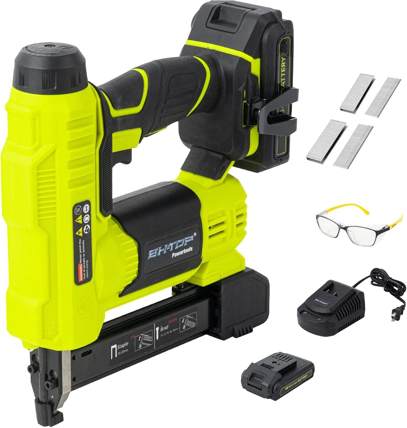 BHTOP 20V Cordless Brad Nailer＆Stapler, 18 Gauge 2 in 1 Stapler Kit， Heavy Finish Nail Gun with 2.0A Rechargeable Battery
