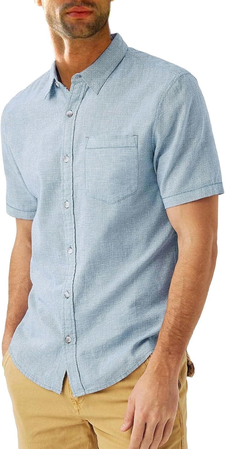 Mens Summer Casual Short Sleeve Button Down Shirt Work Classic Collar Tops with Pocket