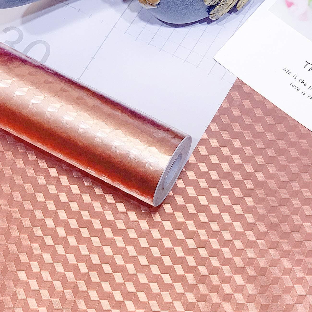 15.7"x118" Rose Gold Contact Paper Peel and Stick Kitchen Oil Proof Waterproof Backsplash Wallpaper Self Adhesive Kitchen Aluminum Foil Wallpaper for Kitchen Countertop Cabinet Drawer Shelf Liner