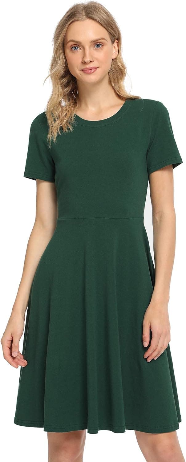 Pintage Women's Short Sleeves Crew Neck Knee Length Skater Dress