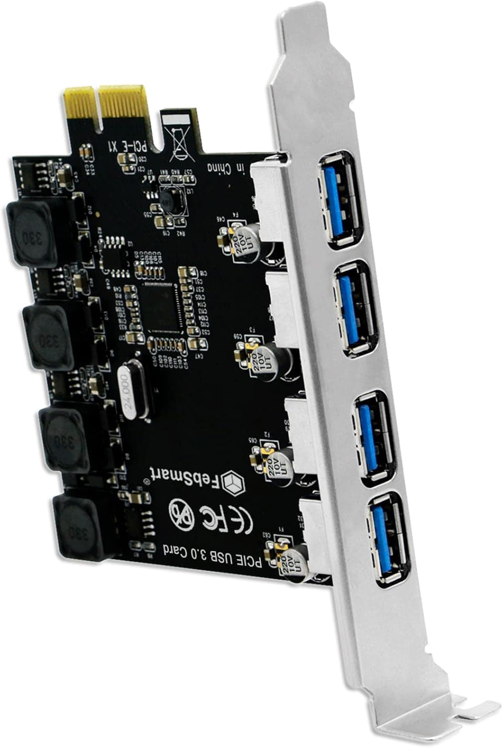FebSmart 4 Ports Superspeed 5Gbps USB 3.0 PCI Express Expansion Card for Windows 11, 10, 8.x, 7, Vista, XP Desktop PCs, Built in Self-Powered Technology, No Need Additional Power Supply (FS-U4-Pro)