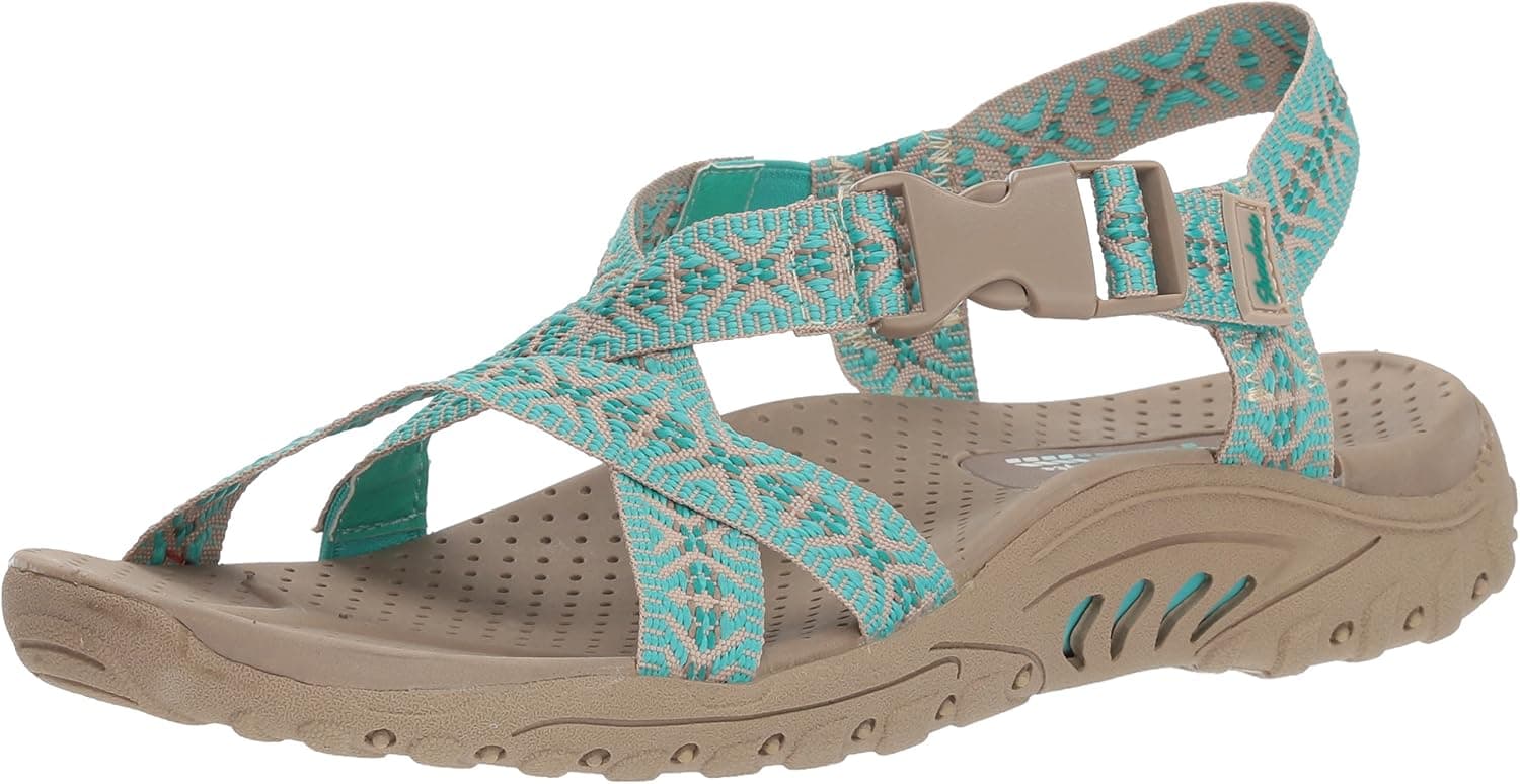Skechers Women's Reggae-Ribbons-Open Toe Slingback Sandal, Aqua, 10 M US
