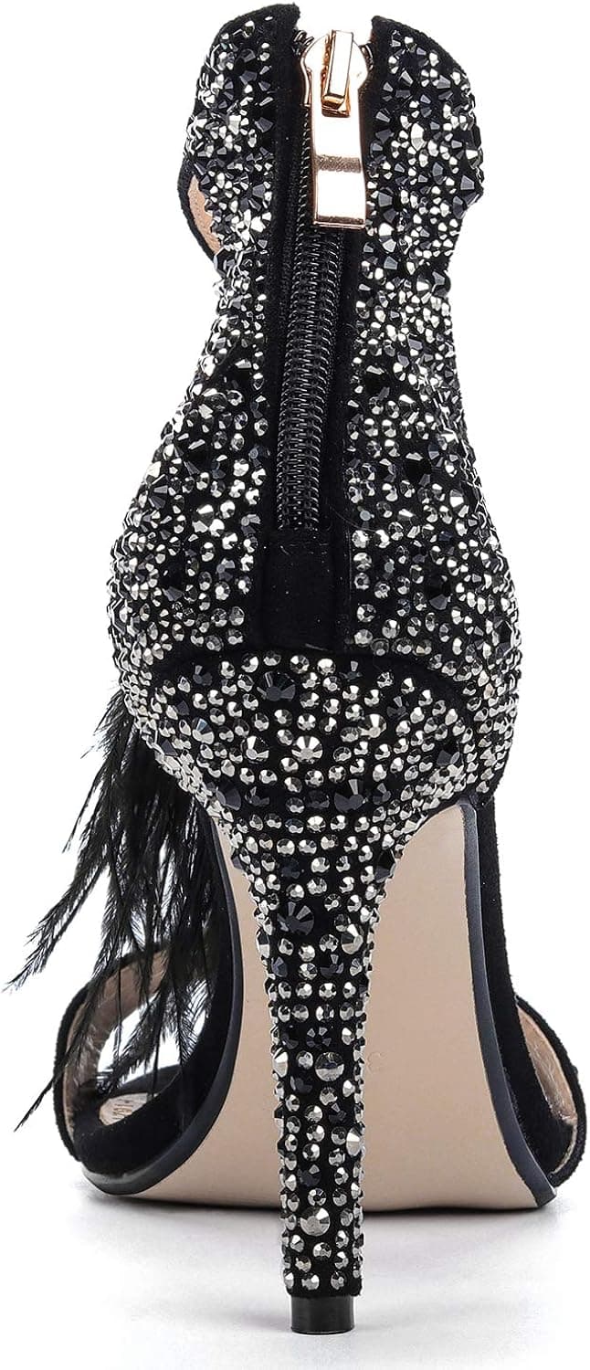 azmodo Women's Wedding Dress Party & Evening Stiletto Heeled Sandals Rhinestones Tassel Black