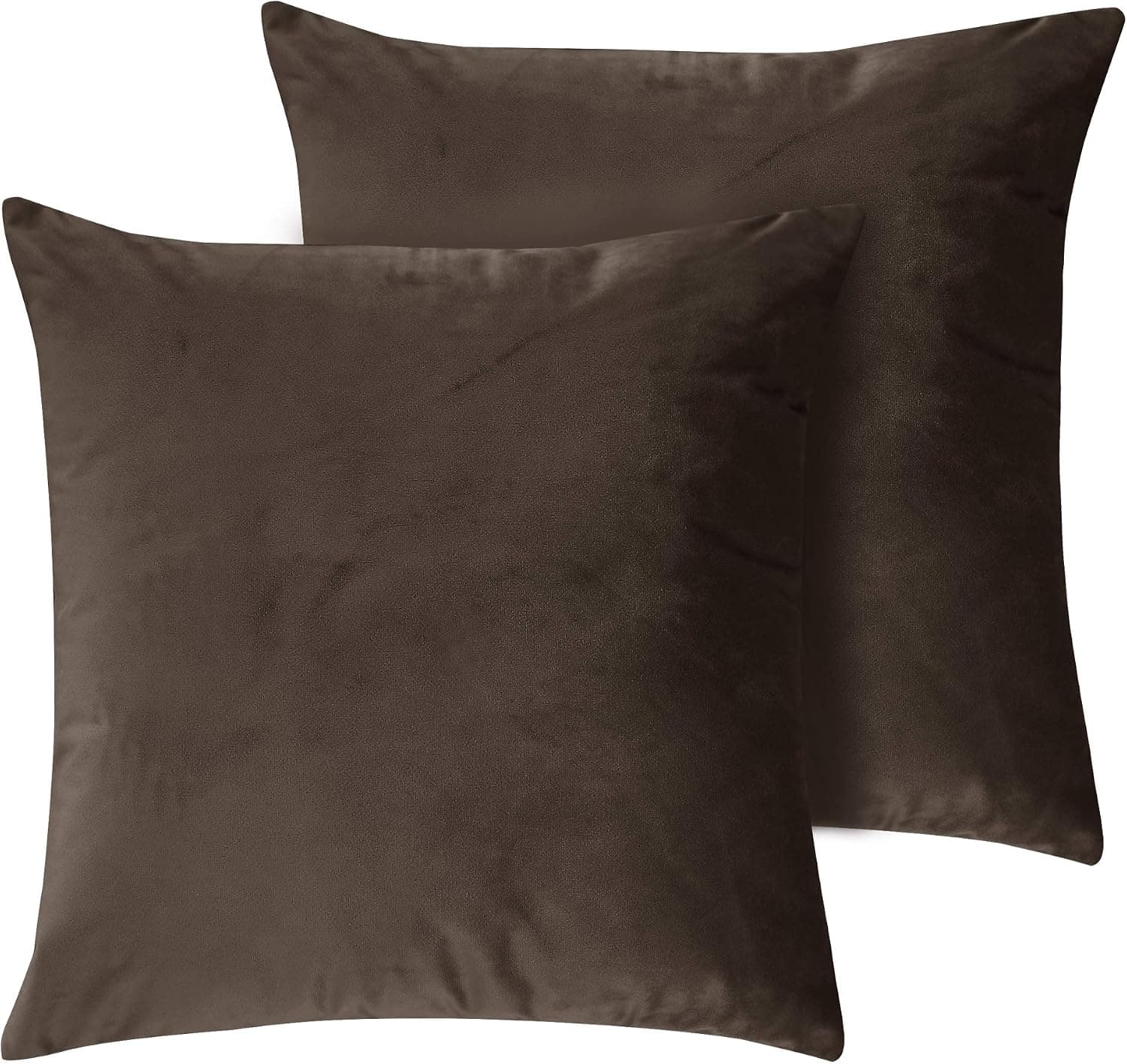 Deconovo Home Decorative Plush Velvet Super Soft Pillowcases Square Throw Pillow Covers for Sofa Pillows 20x20 Inch Set of 2 Chocolate