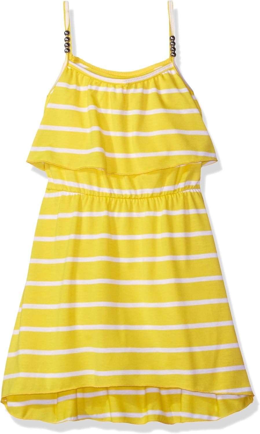 Dream Star Girls' Stripe Pop-Over Hi/Low Dress with Beads On Shoulders
