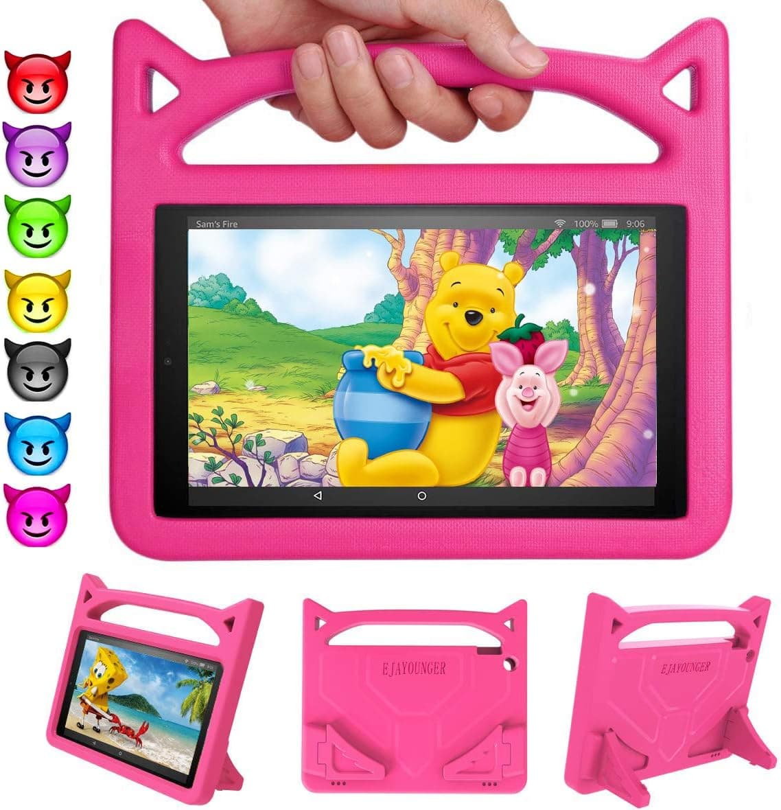 Kids Case for All New ＨＤ 10 Tablet (9th/7th/5th Generation, 2019/2017/2015 Release) - Roasan Lightweight Shockproof Cute Cat Handle Case with Foldable Stand for ＨＤ 10.1 Inch Kids Edition Tablet (Pink)