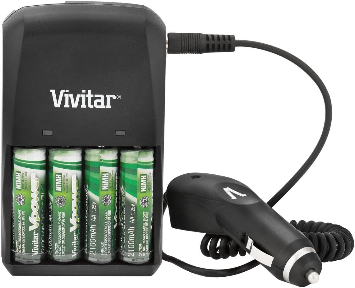 Vivitar AC/DC Rapid Battery Charger with Four 2100 mAh AA Ni-MH Batteries and Car Adapter