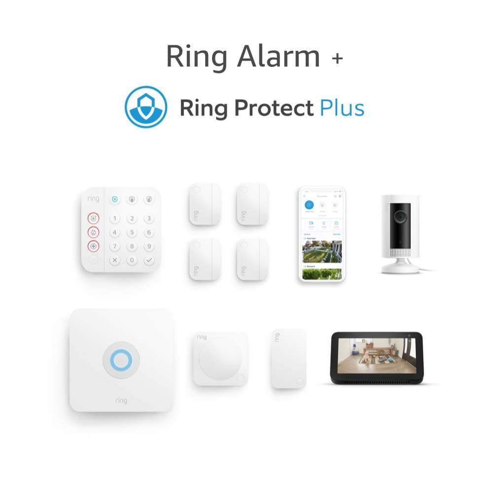 Ring Alarm 8-piece Kit (2nd Gen) with Ring Indoor Cam, Echo Show 5, and Ring Protect Plus Plan with monthly auto-renewal
