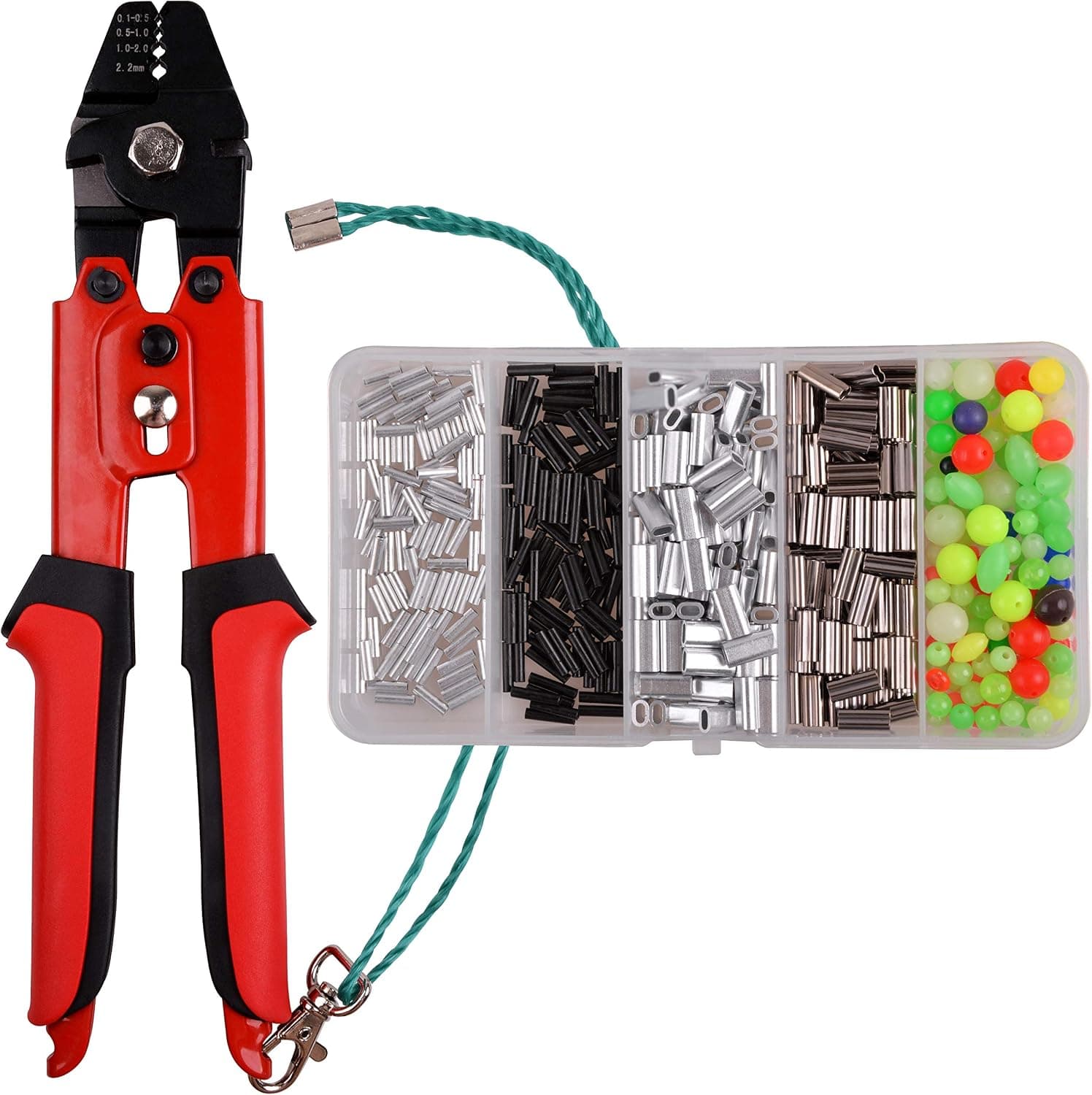 OROOTL Fishing Crimping Tool Kit Fishing Crimping Pliers with 500pcs Crimp Sleeves Fishing Beads Wire Rope Crimping Tool High Carbon Steel Crimping Pliers Aluminum Copper Loop Sleeves Set
