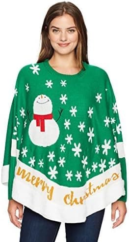Allison Brittney Women's Christmas Long Sleeve Scoop Neck Poncho W/Sherpa Trim