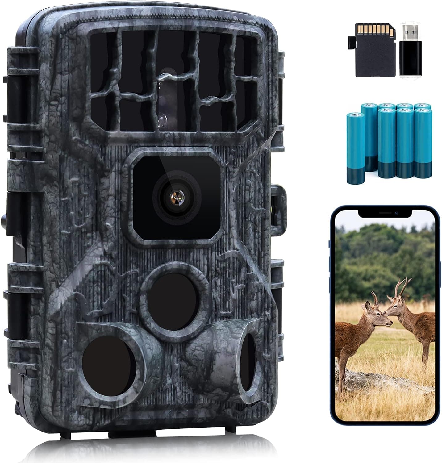 JOH Upgraded WiFi Trail Camera, 4K 30fps 30MP Bluetooth Game Camera with Low Glow Night Vision, 0.2s Trigger Motion Activated, IP66 Waterproof Hunting Camera, 120° Wide Angle Deer Cam with 32GB Card