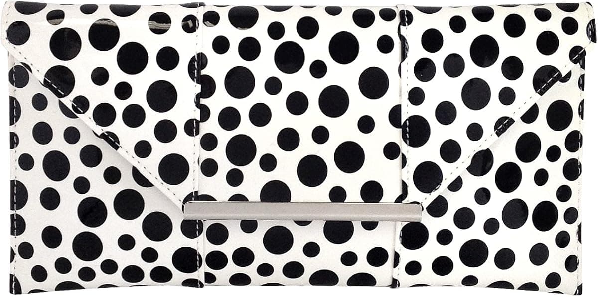 Polka Dot Patent Envelope Clutch, White
