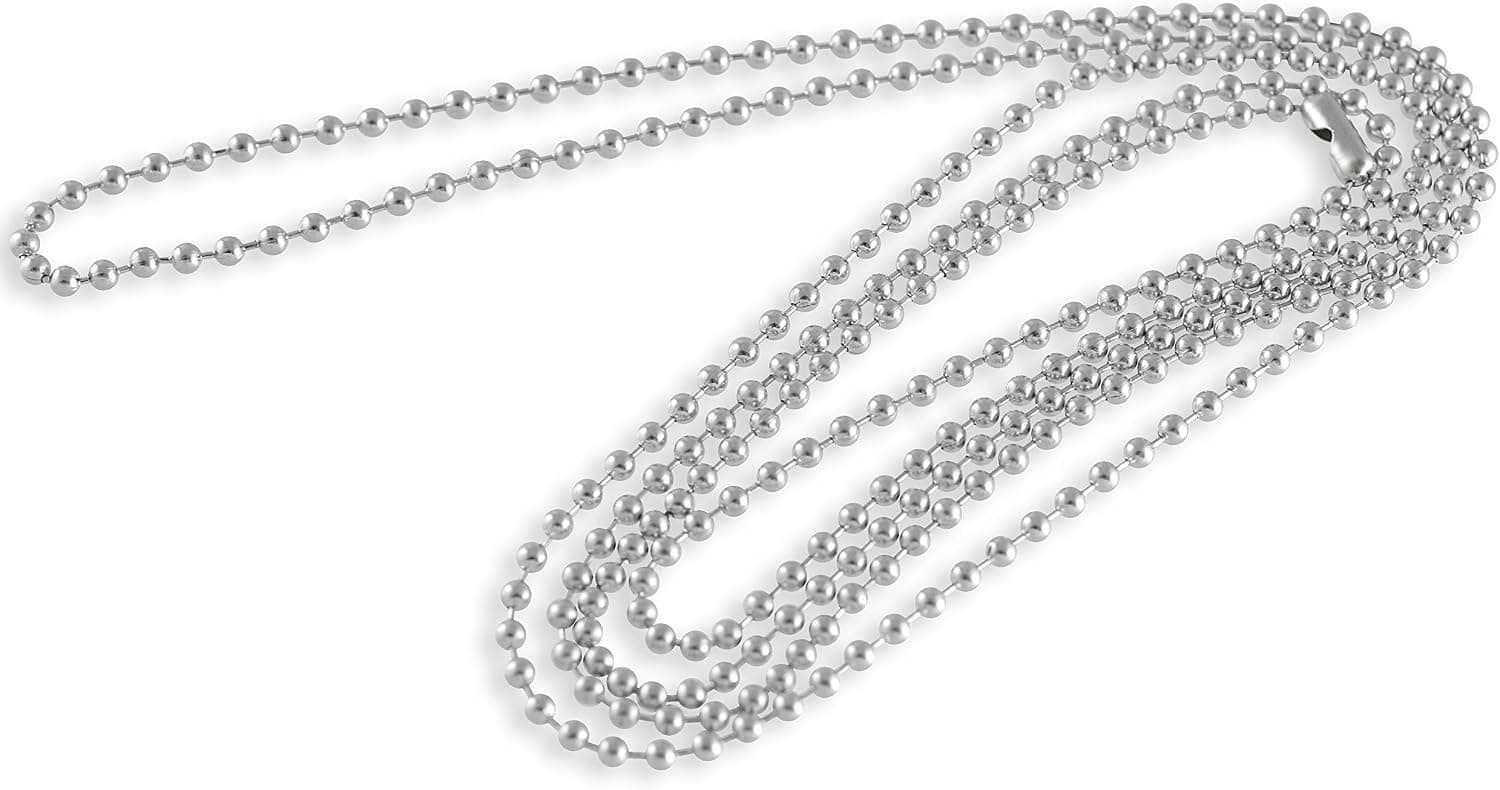 Forge Stainless Steel Dog Tag Bead Chain Necklace 2.3MM 38" Adjustable (1 Chain)