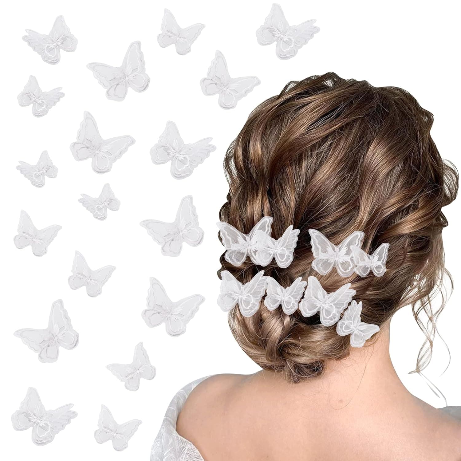 MRTREUP 18 Pieces Butterfly Hair Clips, Hair Clip Embroidery Butterfly Flower Hair Pins, Hair Bows Wedding Hair Accessories Hair Clips for Women Girls Teens (White)