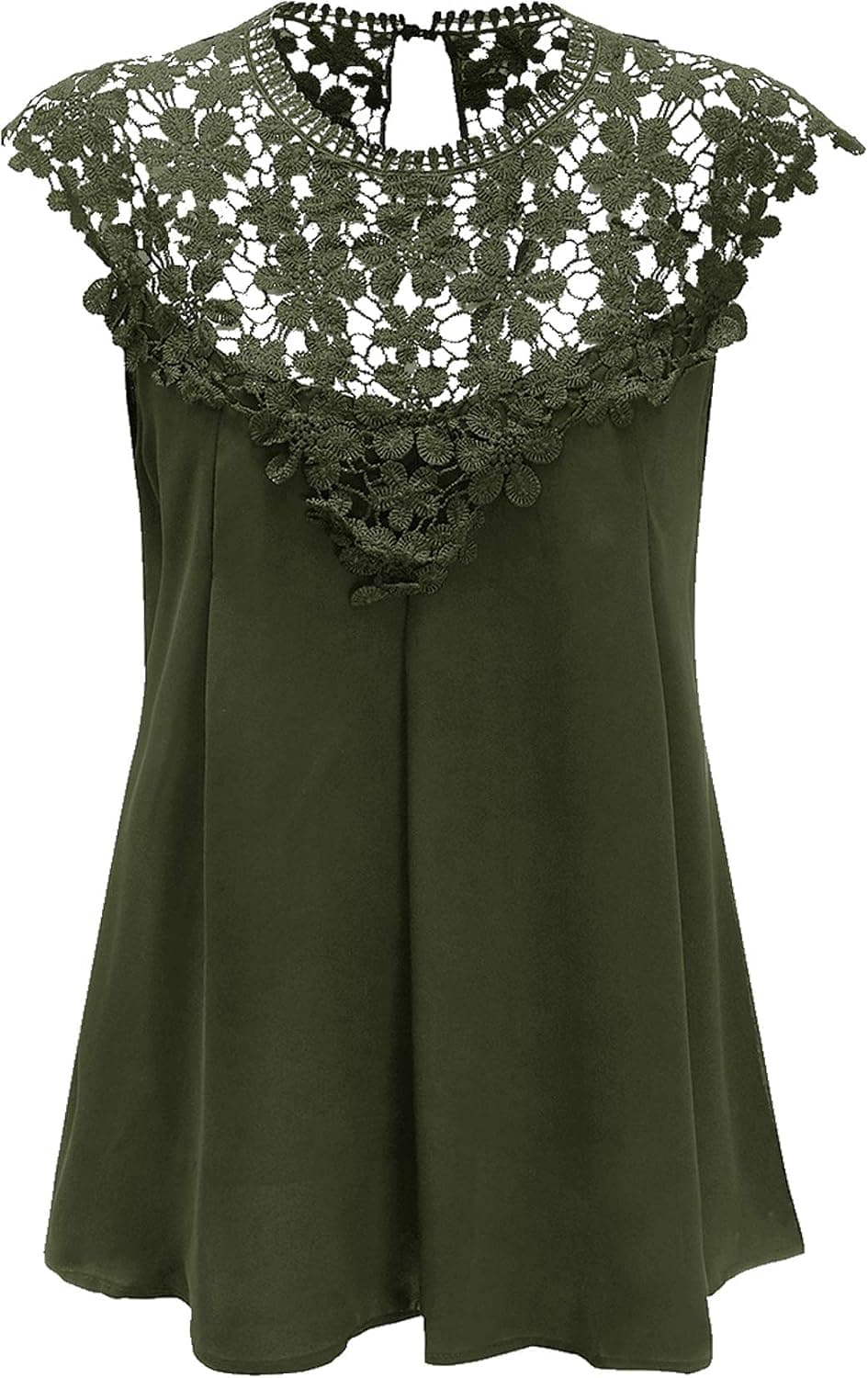 Milumia Women's Daisy Lace Shoulder Keyhole Back Chiffon Sleeveless Flowy Loose Shell Blouse Tank Top
