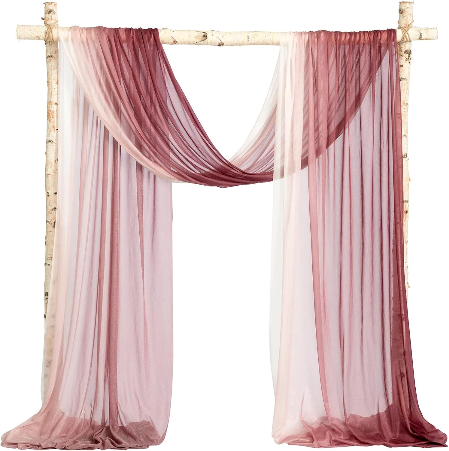 Ling's Moment Ombre Extra Wide 60" x 32Ft Wedding Arch Draping Fabric for Wedding Ceremony Reception Swag Decorations，Shades of Burgundy