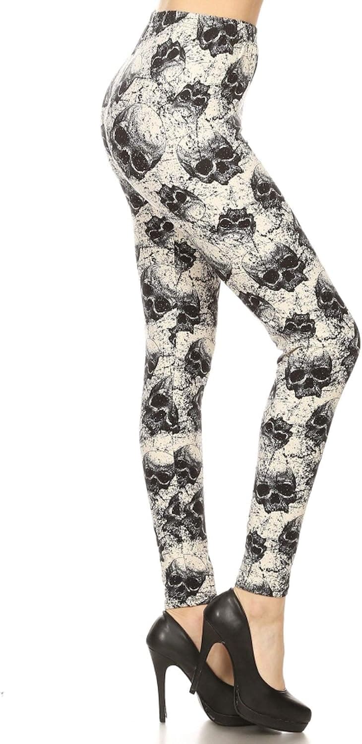 Leggings Depot High Waisted Skull Print Leggings for Women - Regular, Plus, 1X3X, 3X5X