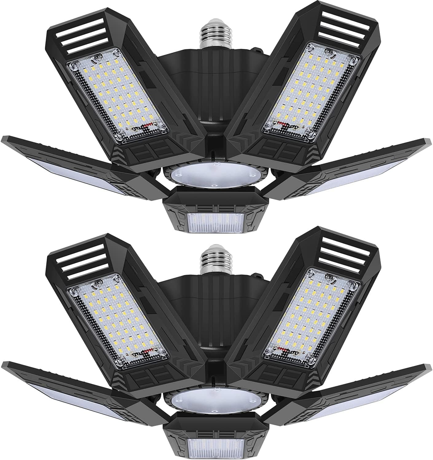 2-PackLED Garage Light, 180W LED Shop Light with 5+1 Multi-Position Panels - 18000LM 6500K Deformable LED Garage Ceiling Light, Easy-Installation LED Lights for Garage, Workshop,Basement Bay