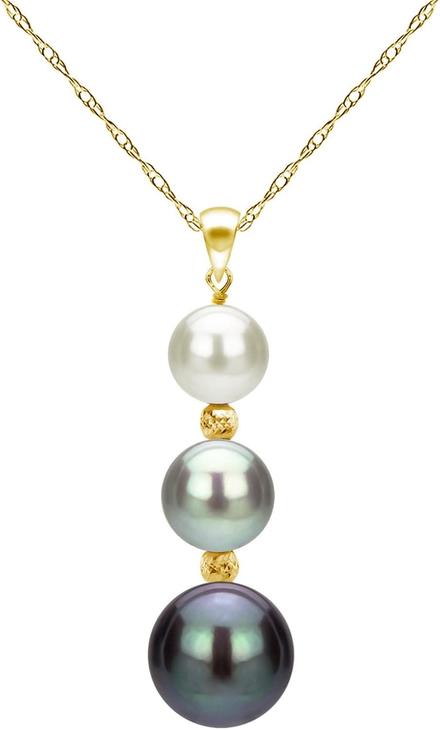 14K Yellow Gold Graduated 5-9.5mm Multi-colors Freshwater Cultured Pearl Pendant Necklace, 18"