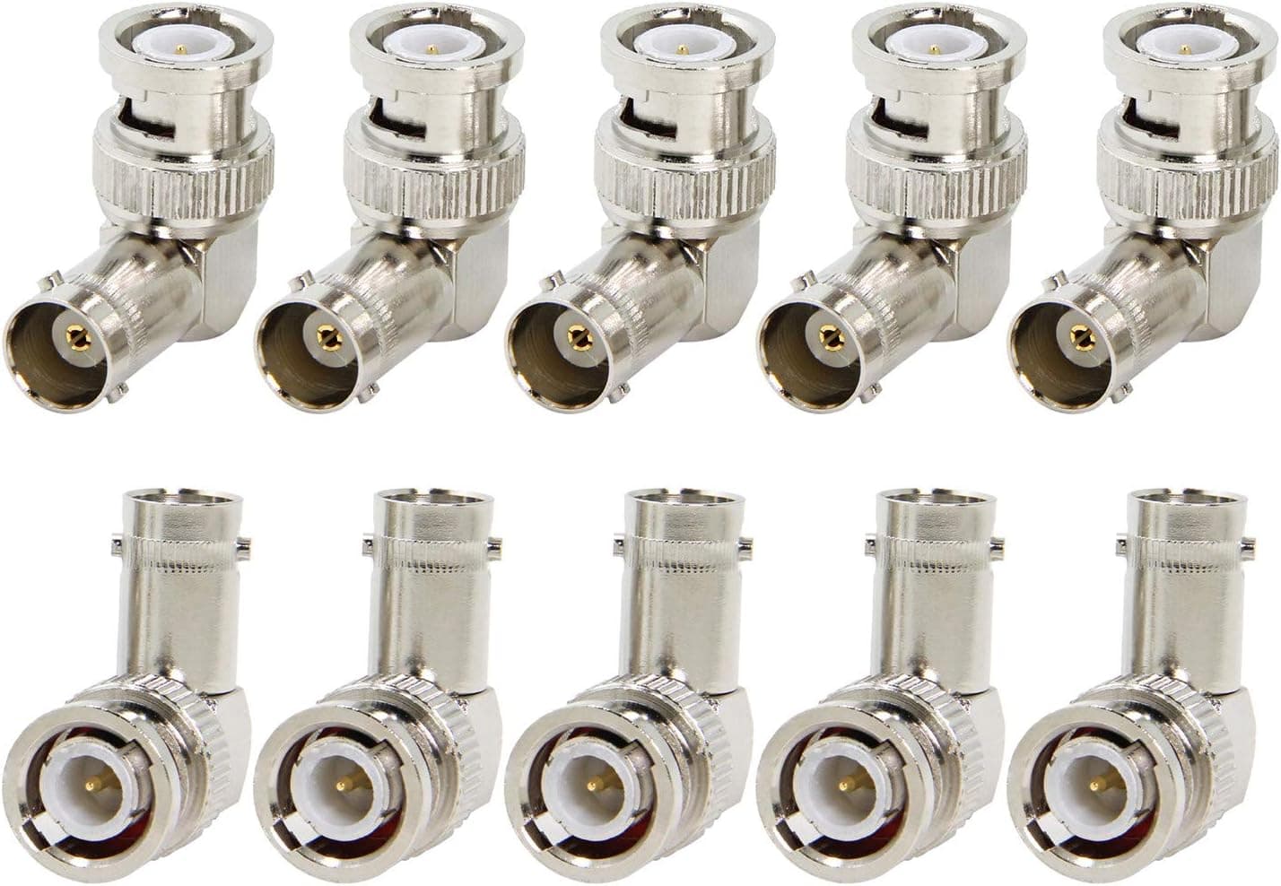 Right Angle BNC, 10-Pack RFAdapter BNC Male to BNC Female Connector Adapter 90 Degree for Scanner, Camera, Ham Radio, Antenna