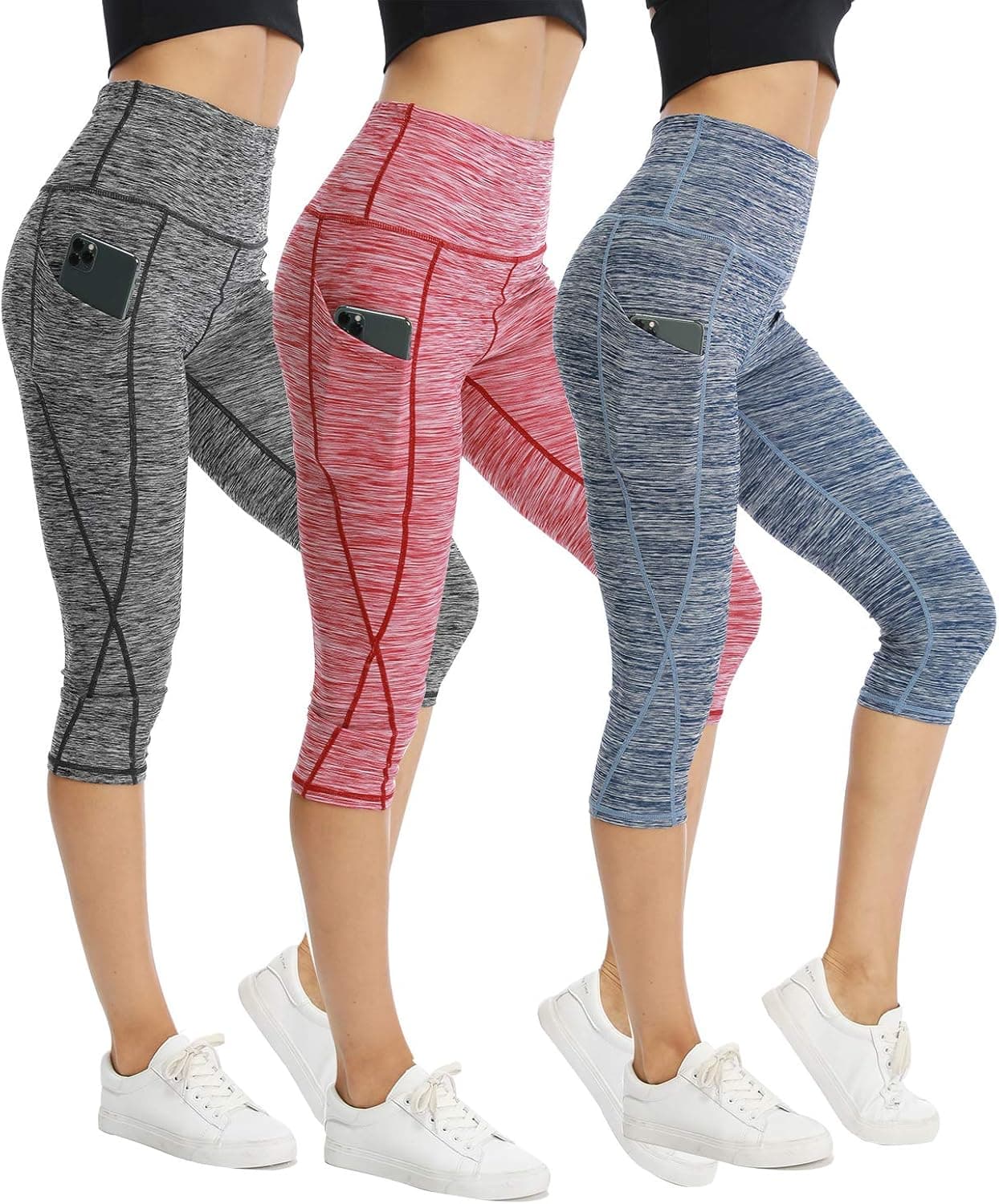 CongYee Women's High Waist Biker Shorts Running Gym Compression Spandex Shorts Side Pockets Yoga Capri Leggings