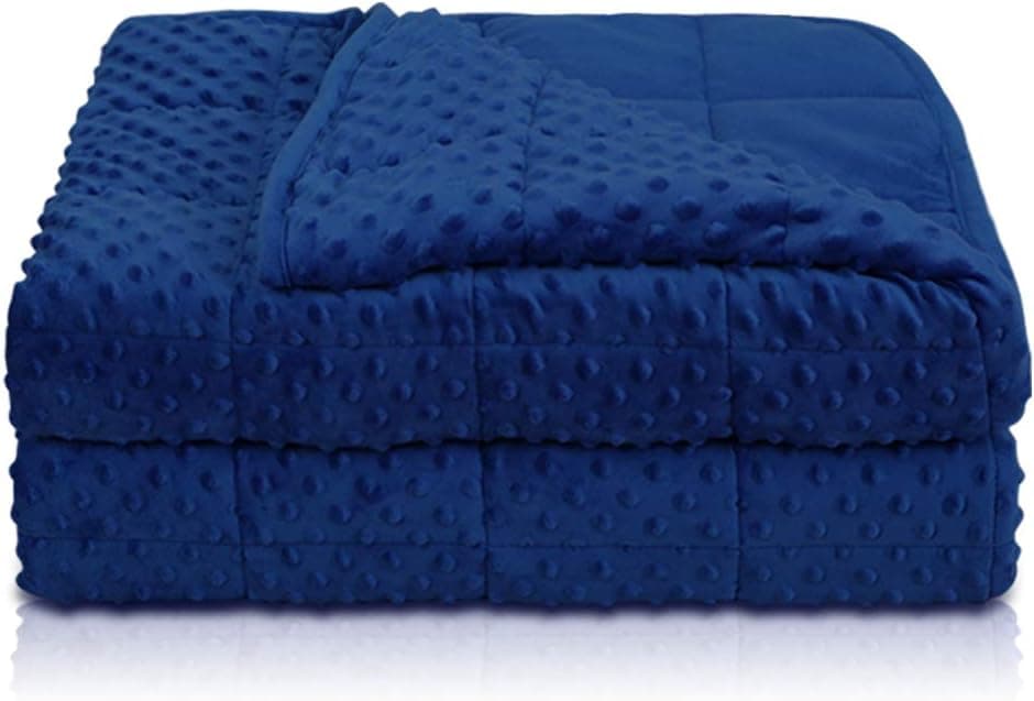 ACOMOPACK Minky Weighted Blanket Queen 15lbs for Adults（60"×80",Blue Breathable Super Soft for All Season,Heavy Blanket with Premium Glass Beads