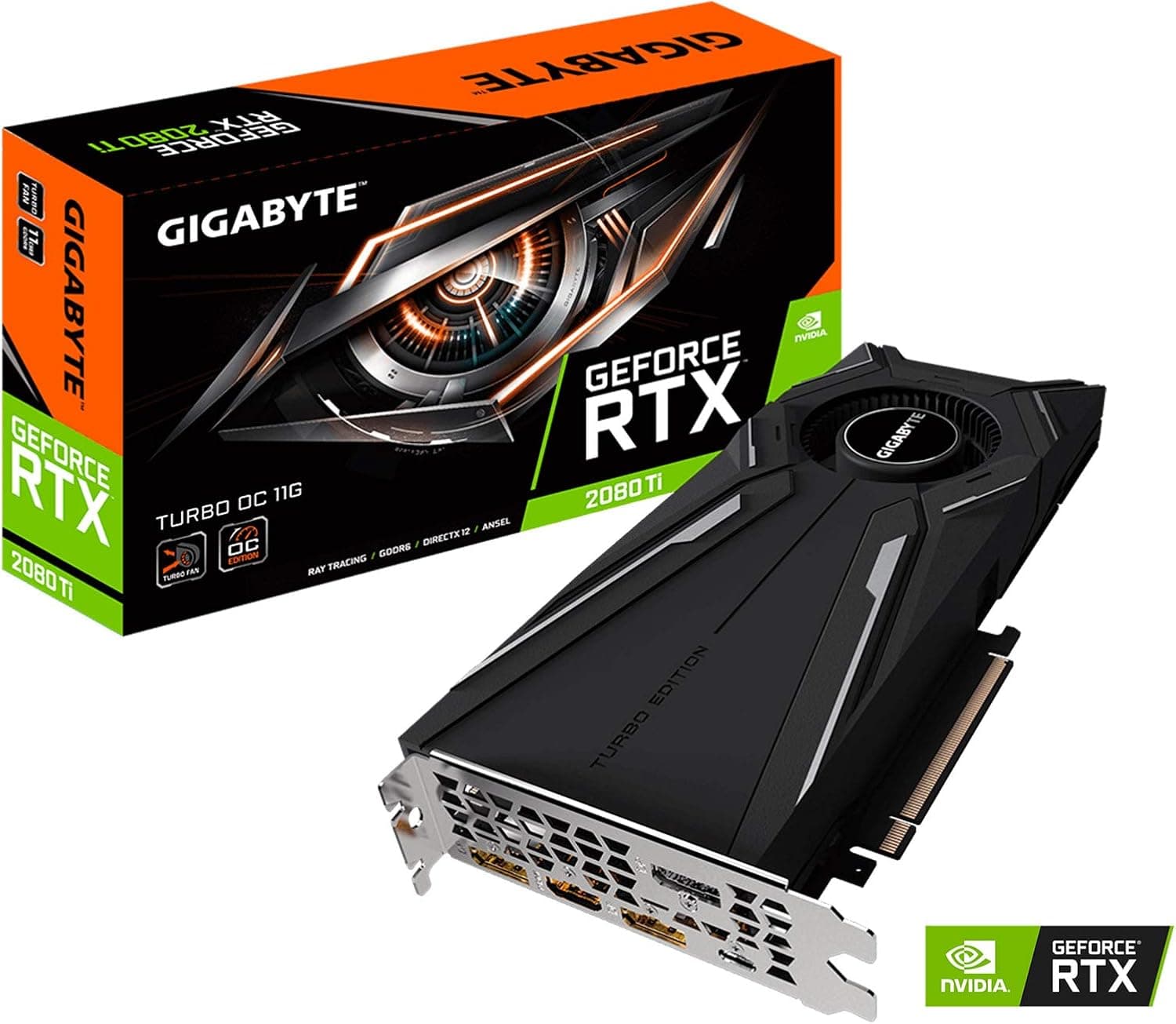 Gigabyte GeForce RTX 2080 Ti Turbo OC 11G (rev. 2.0) Graphics Card, Turbo Style Fan, 11GB 352-Bit GDDR6, GV-N208TTURBO OC-11GC REV2.0 Video Card