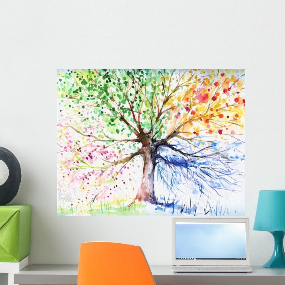 Wallmonkeys FOT-32172228-24 WM321317 Four Season Tree Peel and Stick Wall Decals (24 in W x 19 in H), Medium