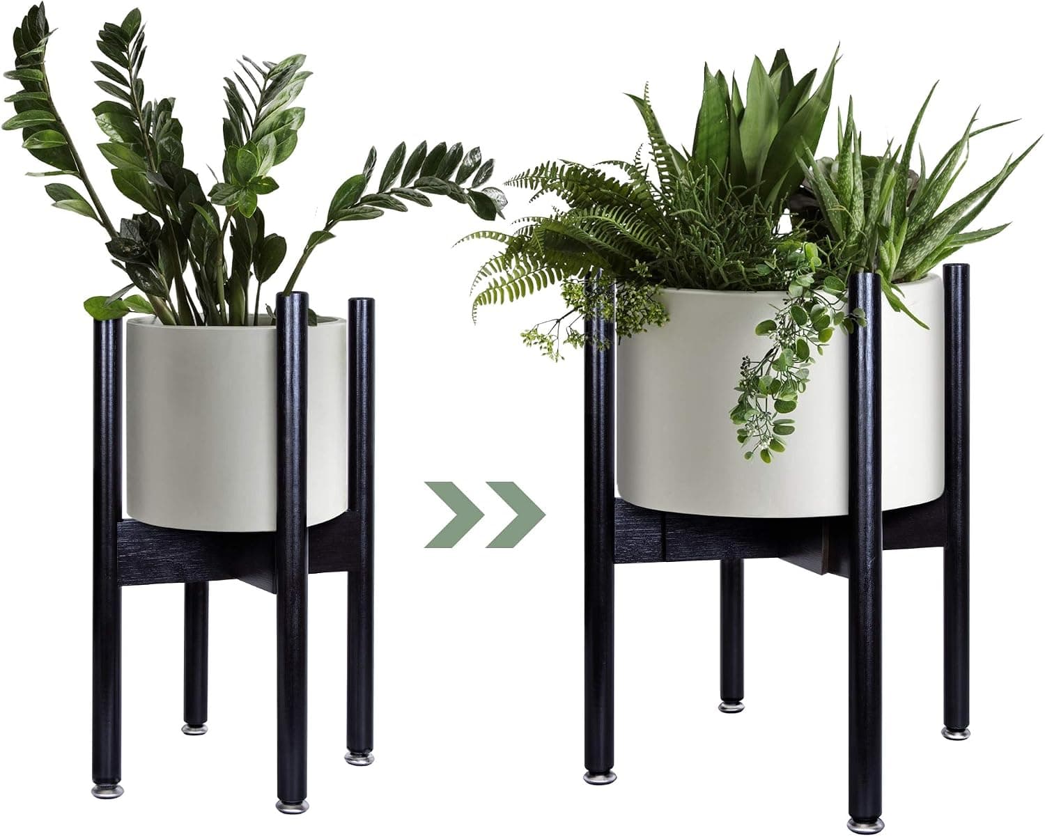 Adjustable Indoor Plant Stand - Mid Century Modern Plant Stand Fits Small & Large Pots (8 to 12 inches) - Tall Plant Stands Indoor - Black Bamboo Plant Stand for House - Planter Stand Not Include Pot
