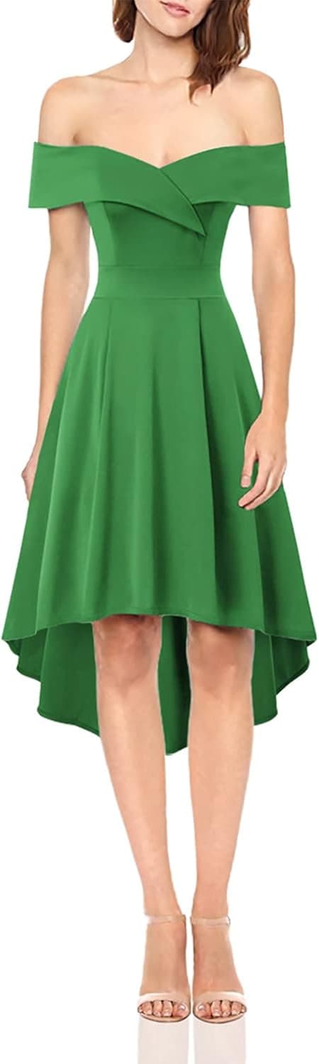 JASAMBAC Dresses for Women Party Wedding Elegant High Low Off The Shoulder Cocktail Dresses Green XL