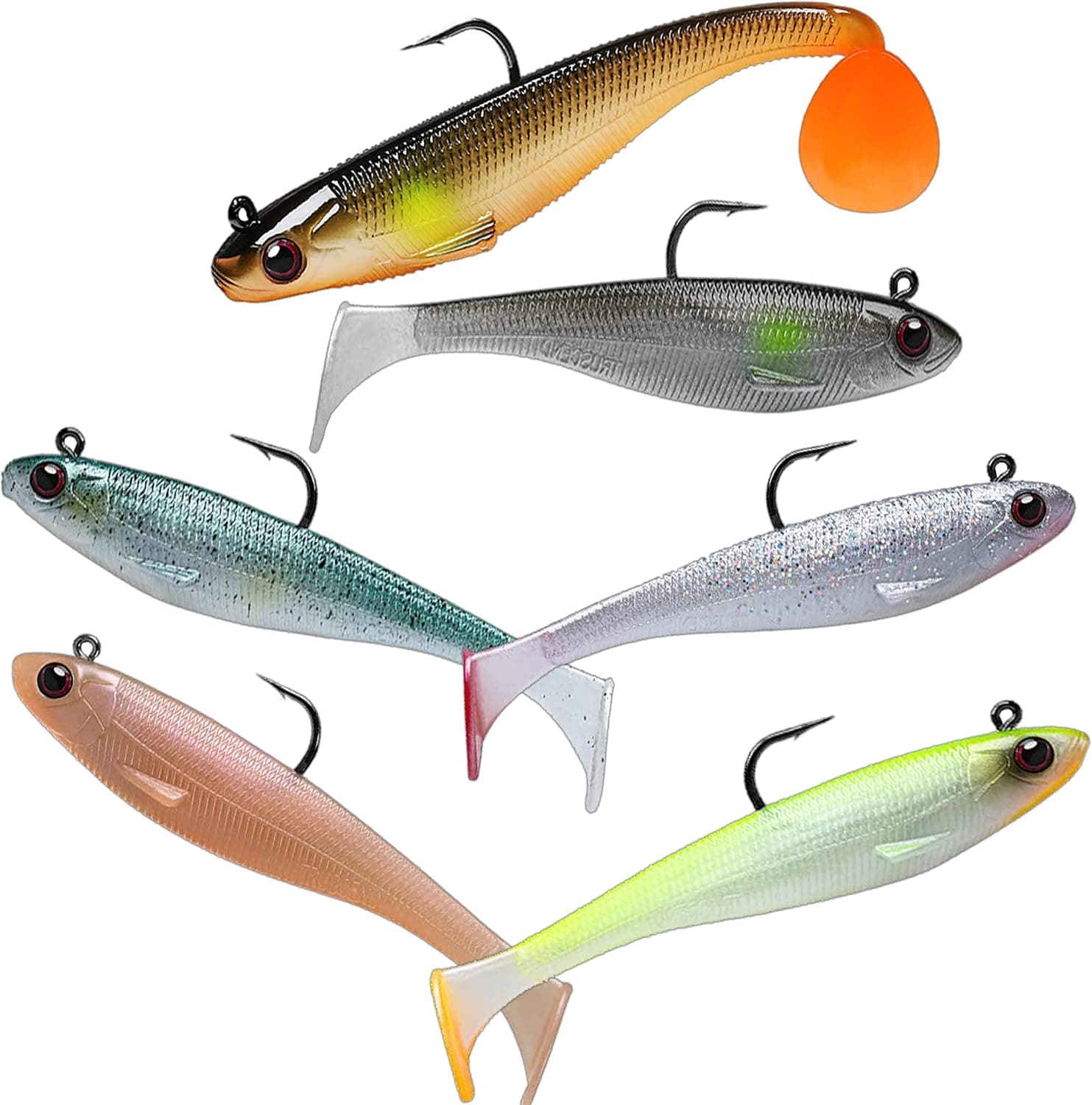 INNAPPRO Pre-Rigged Jig Head Soft Fishing Lures, Paddle Tail Swimbaits for Bass Fishing, Shad or Tadpole Lure with Spinner, Premium Fishing Bait for Saltwater Freshwater, Trout Crappie Fishing