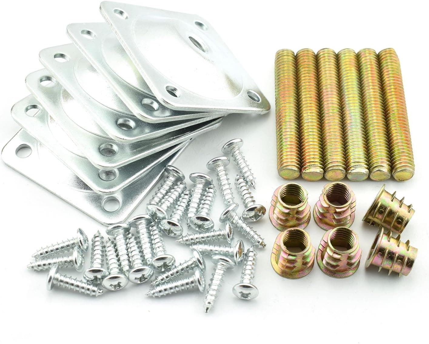 LQ Industrial 6 Sets Furniture Leg Mounting Plate Kit for Sofa Table Couches Leg Repairing Hardware Angled Mounting Plate + Hanger Screw + Screw Nut + Matching Screws