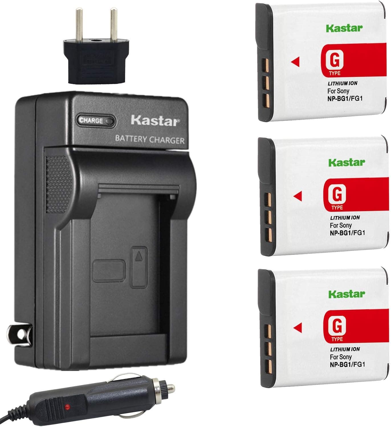 Kastar Battery 3-Pack and Charger Kit Replacement for Sony NP-BG1, NP-FG1, BC-CSG, Cyber-Shot DSC-H50, Cyber-Shot DSC-H10, Cyber-Shot DSC-W120, Cyber-Shot DSC-W170, Cyber-Shot DSC-W300 Digital Camera