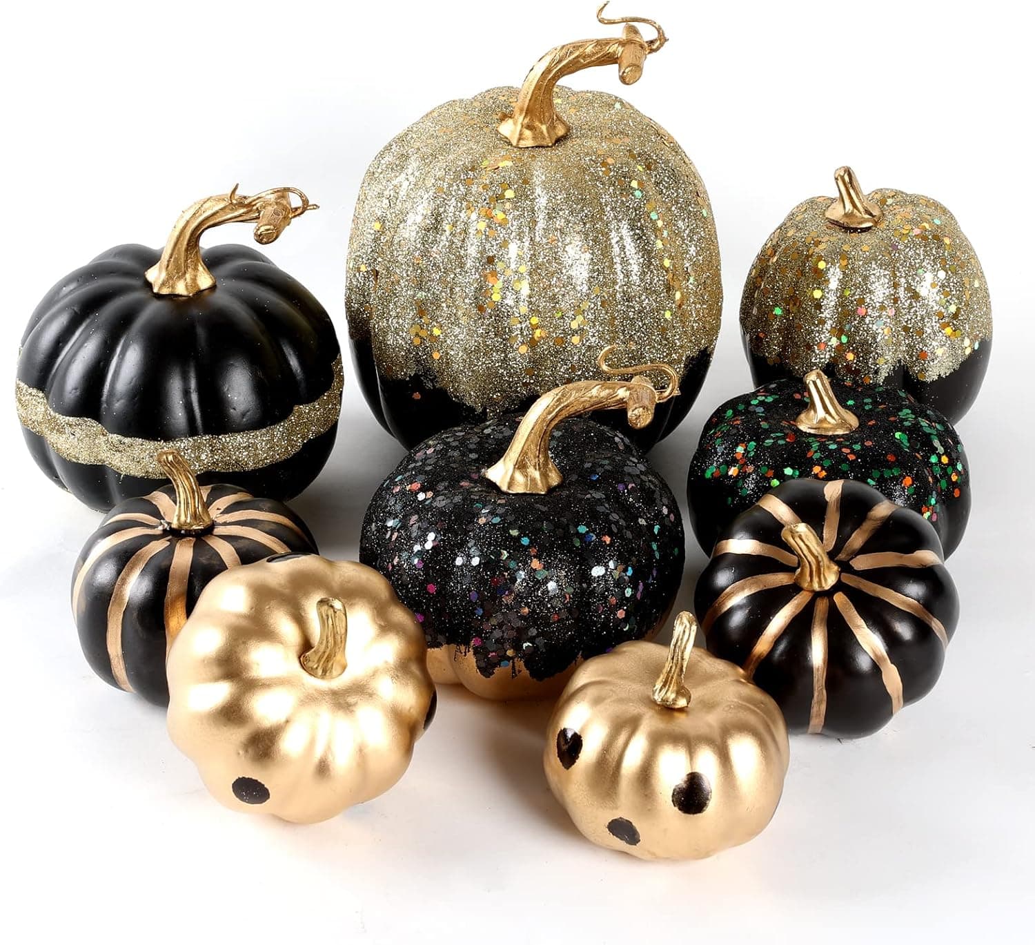 9 Pcs Assorted Sizes Black Pumpkin Decoration Fall Artificial Pumpkins Harvest Pumpkins Faux Foam Pumpkins for Fall Autumn Season Halloween Thanksgiving Harvest Holiday Season Festive Decoration