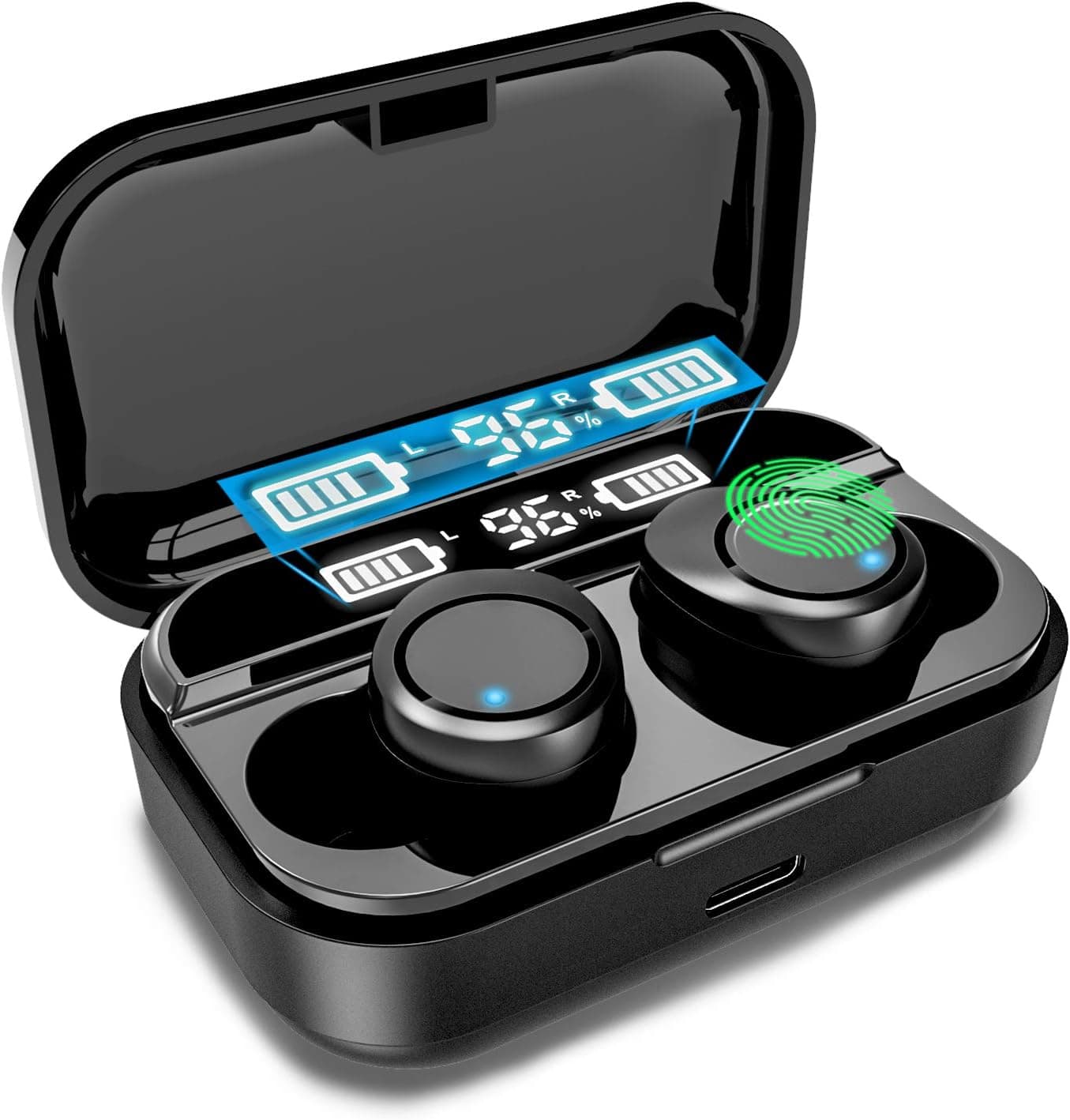 Wireless Earbuds X5 in-Ear Bluetooth 5.0 Earphones for iPhone Android with USB-C Charging Case LED Digital Shows, IPX7 Waterproof Sport Headphones, Touch Control for Gym, Home, Office, Single/Twin