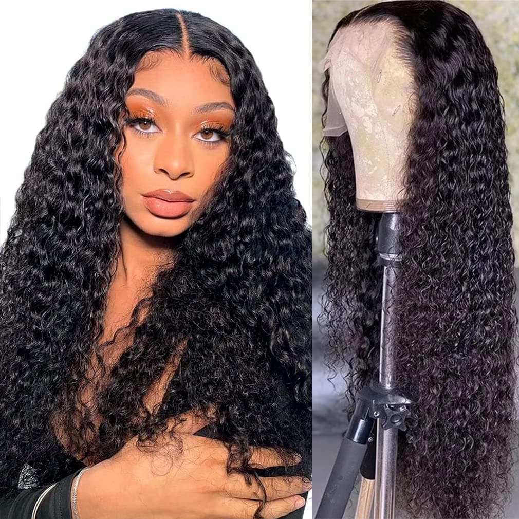 Aomllute Water Wave Lace Front Wigs Human Hair 180% Density 13x4 HD Transparent Lace Frontal Human Hair Wigs for Women Wet and Wavy Lace Front Wigs Glueless Human Hair Wigs Pre Plucked 22 Inch