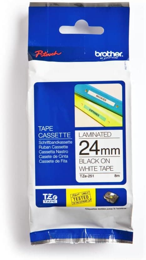 Brother New P-Touch TZE251 - TZe Standard Adhesive Laminated Labeling Tape, 1w, Black on White - BRTTZE251