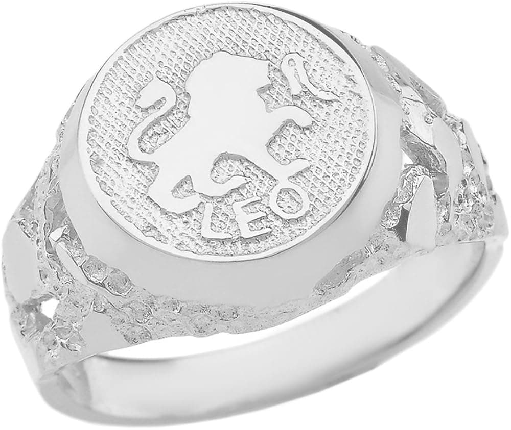 Astrology Jewelry Solid 925 Sterling Silver Leo Zodiac Sign Band Nugget Men's Ring