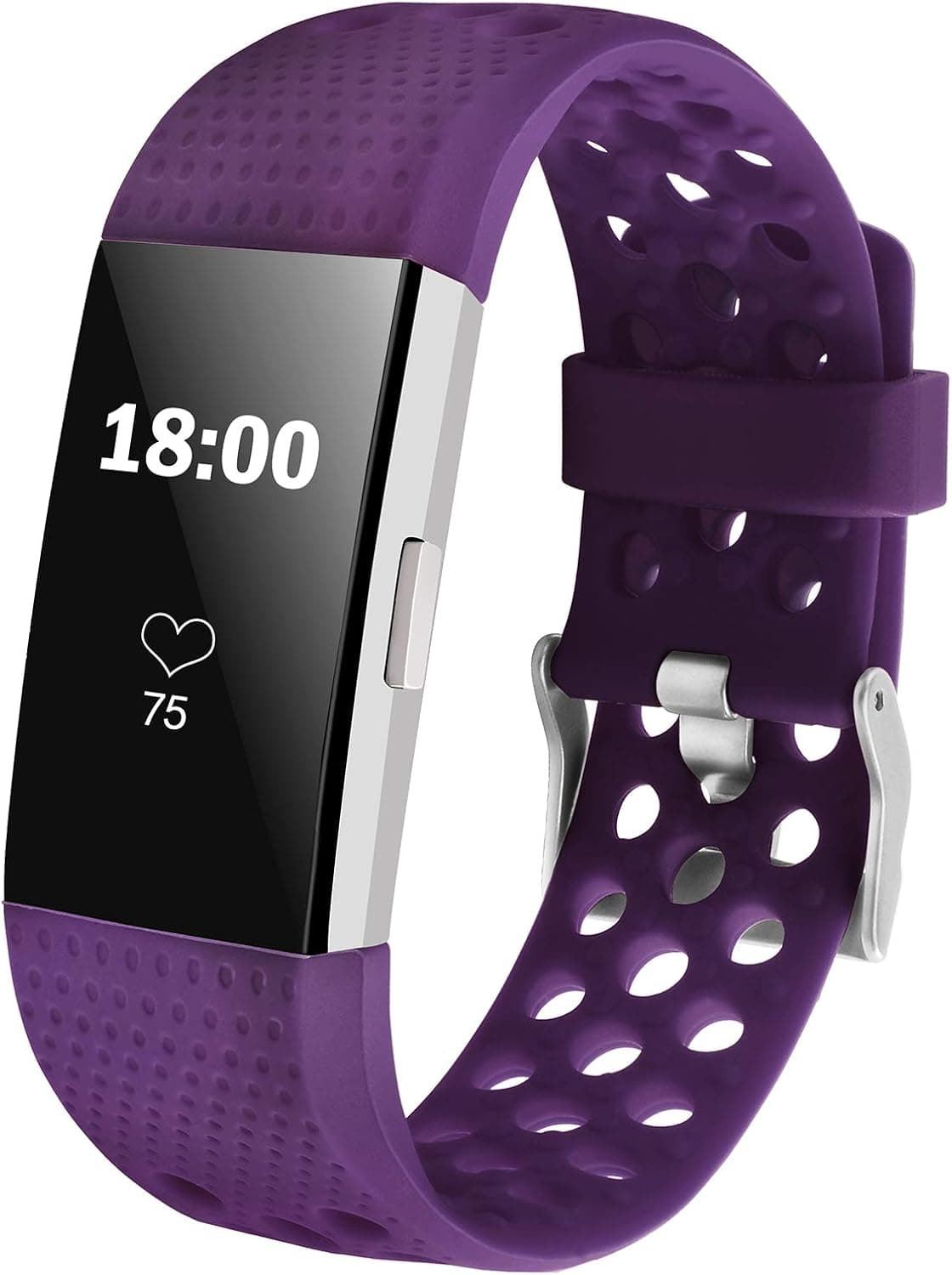 iGK Silicone Replacement Bands Compatible for Fitbit Charge 2, Adjustable Breathable Sport Strap Smartwatch Fitness Wristband with Air Holes All Plum Large