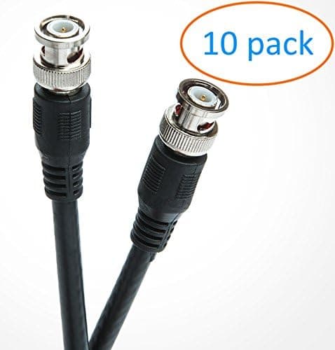 Kenuco 6 ft. BNC Male/Male Connector RG6 Coaxial Cable | CCTV/SDI Cable | Pack of 10