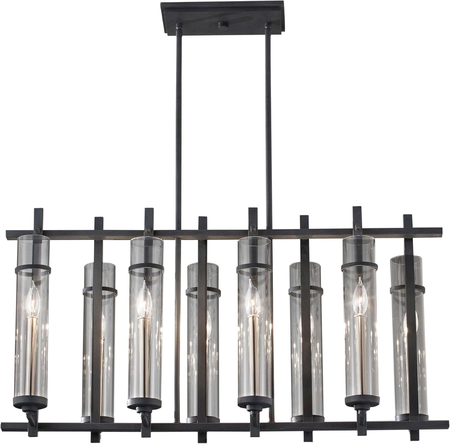 Feiss F2630/8AF/BS Ethan Glass Candle Chandelier Lighting, Iron, 8-Light (38"Dia x 20"H) 480watts