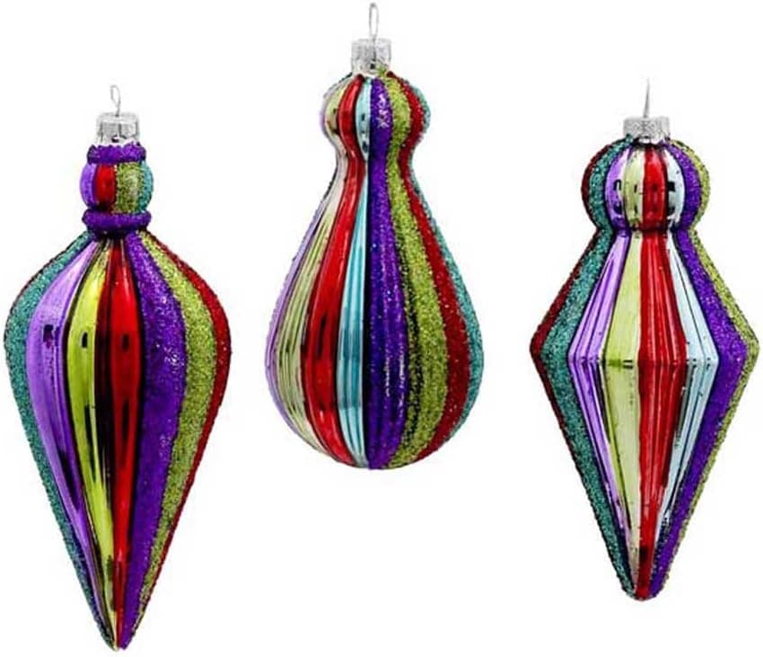 Kurt Adler 3-Piece Glass Rainbow Drop Ornament, 3.5-6-Inch